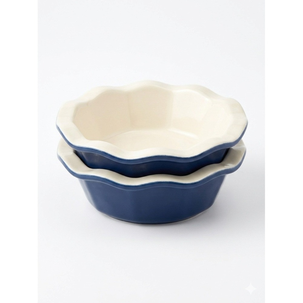 Emile Henry Williams Sonoma France Blue Scalloped Mini Pie Quiche Dishes Set 2
